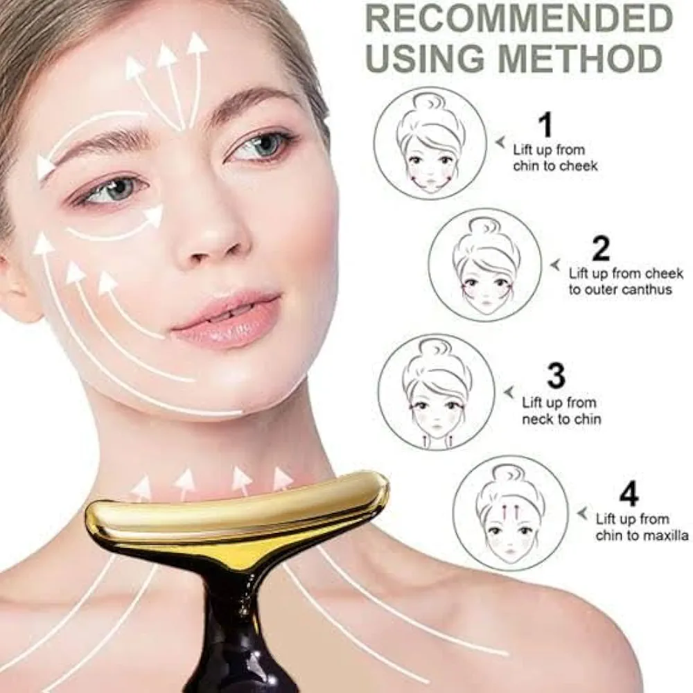Gushiyuta Masseur Facial Électrique 3 en 1 – Visage, Yeux et Cou – Noir et Or 3