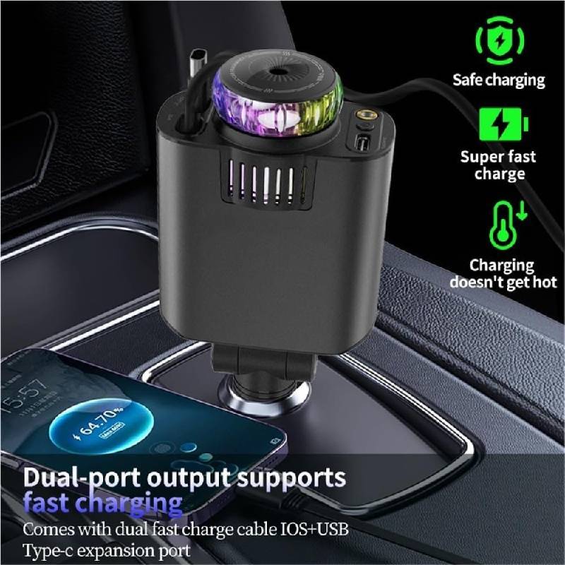 Chargeur Voiture 5-en-1 Multi-Fonction D1 – Charge Rapide PD/QC – Dark Grey 4