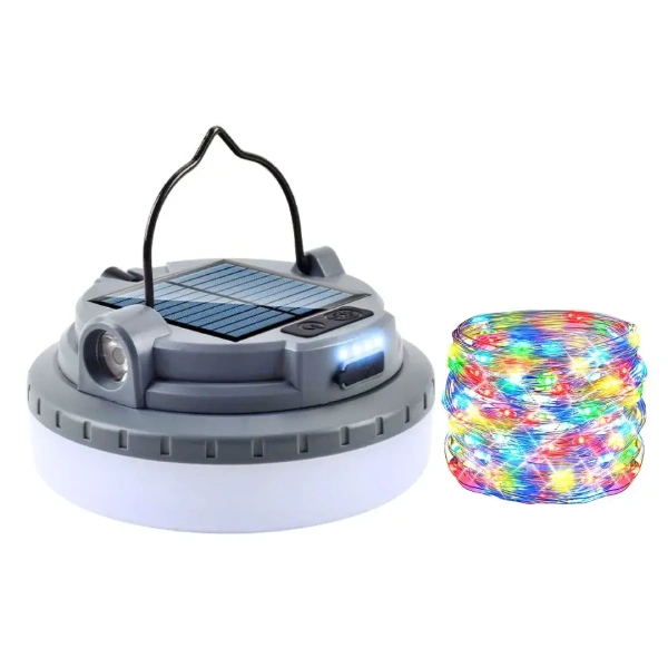 Lampe & Guirlande LED Solaire 2-en-1 pour Camping