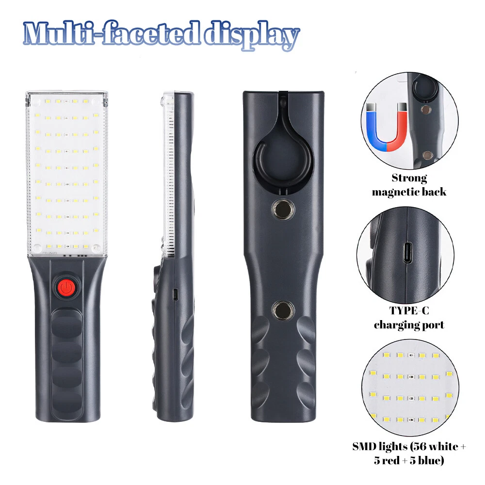 Lampe de Travail LED Rechargeable avec Base Magnétique et Crochet – 5 Modes 5