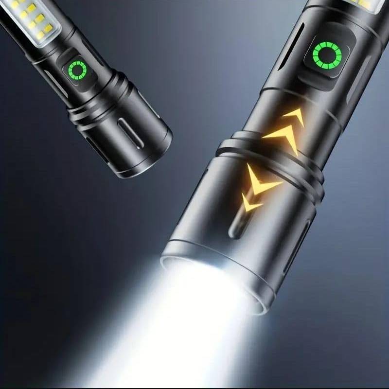 Torche LED Rechargeable USB 15W avec Éclairage COB Latéral - Noir 2