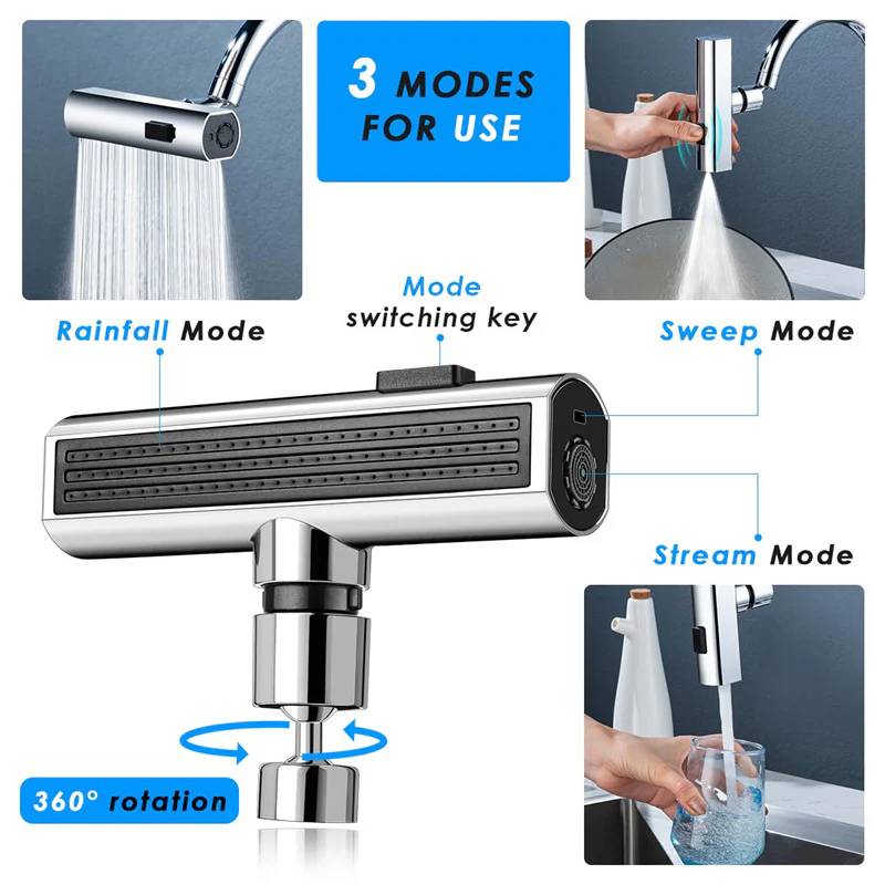 Accessoire de Robinet à Cascade Multifonctionnelle – Rotatif 360° – Argent 3
