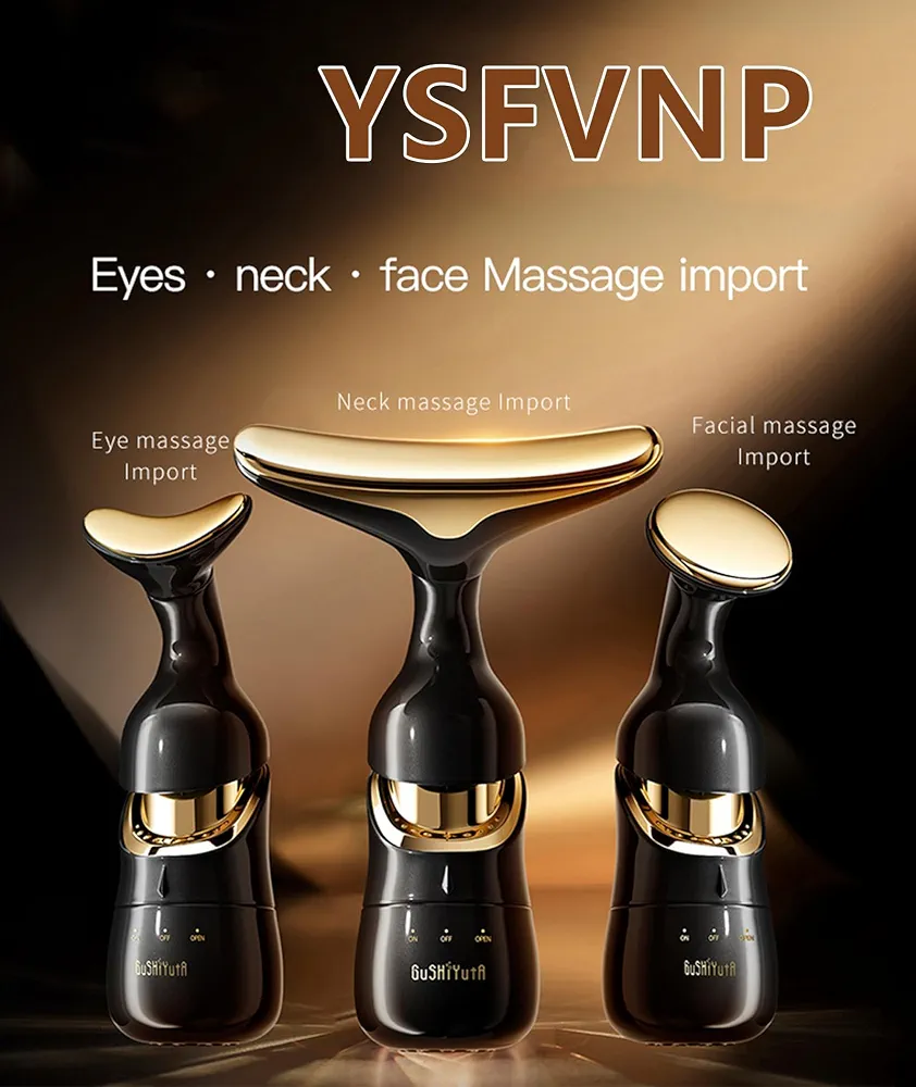 Gushiyuta Masseur Facial Électrique 3 en 1 – Visage, Yeux et Cou – Noir et Or 4