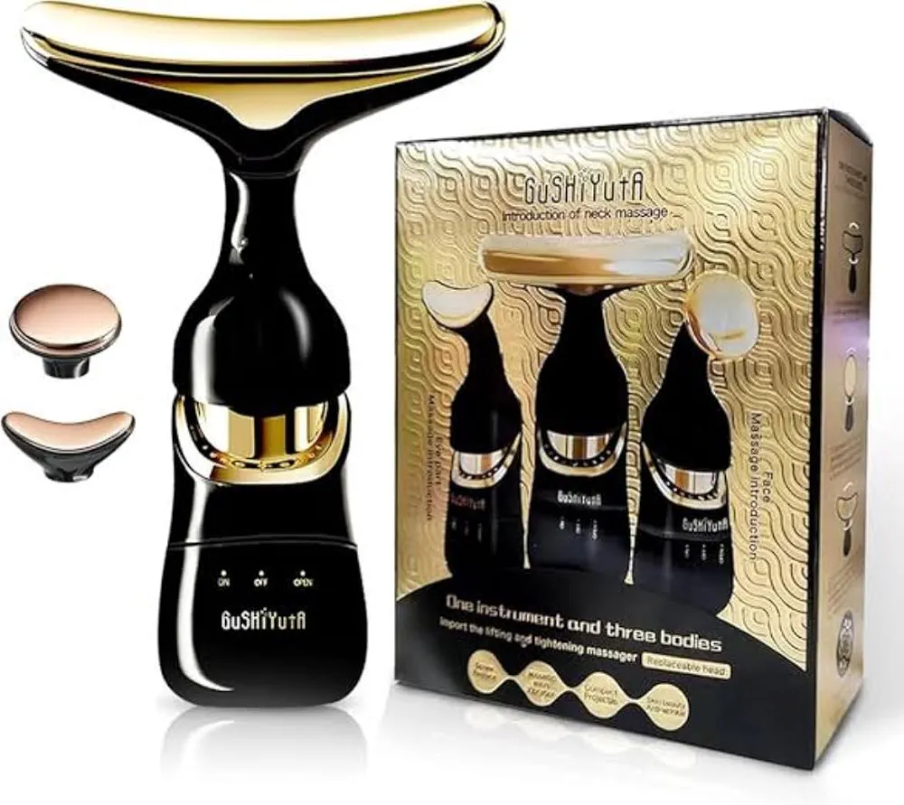 Gushiyuta Masseur Facial Électrique 3 en 1 – Visage, Yeux et Cou – Noir et Or