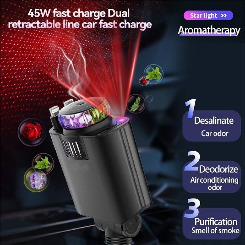 Chargeur Voiture 5-en-1 Multi-Fonction D1 – Charge Rapide PD/QC – Dark Grey 3