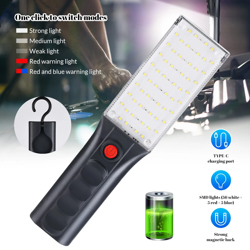 Lampe de Travail LED Rechargeable avec Base Magnétique et Crochet – 5 Modes