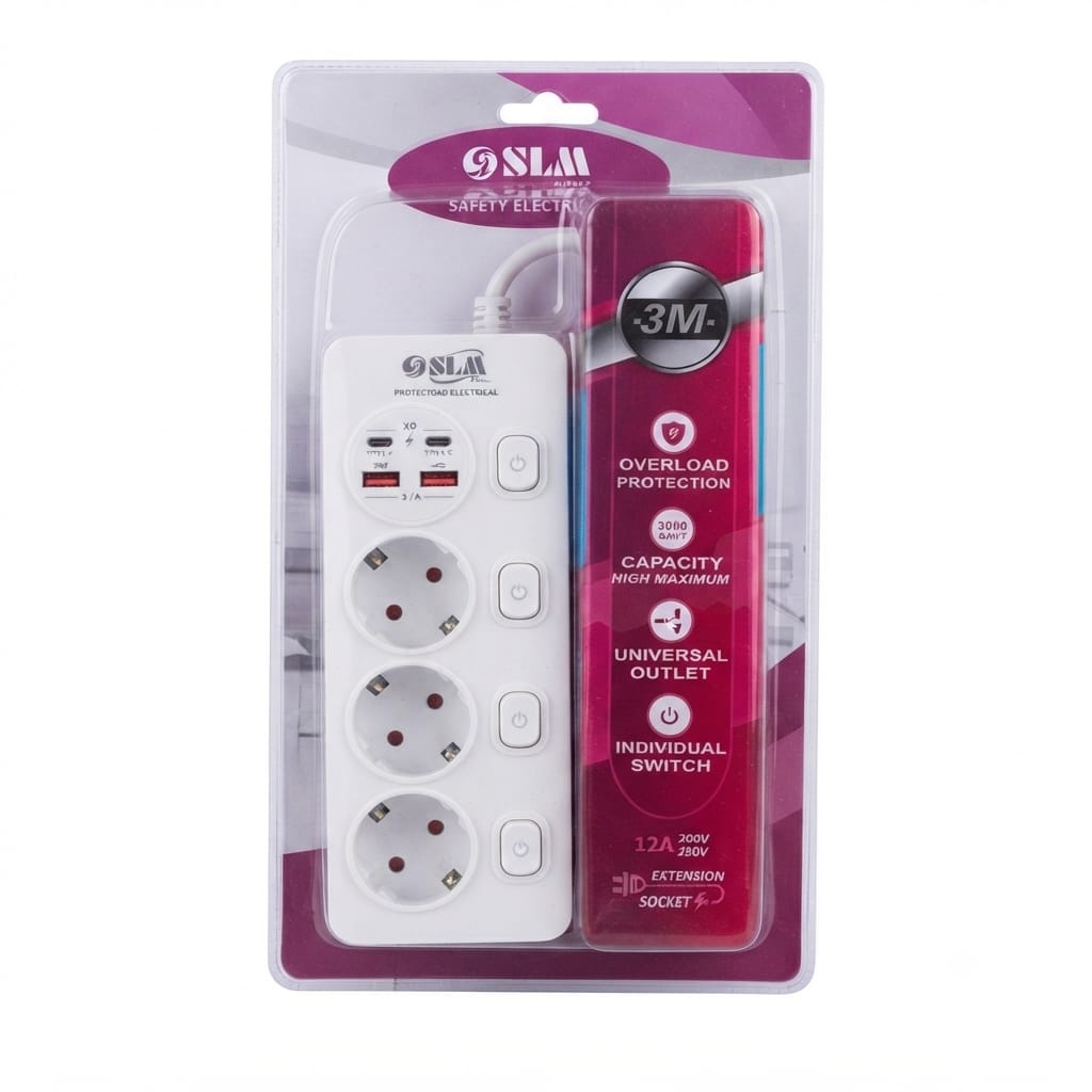 Multiprise SLM 3 Prises avec 2 Ports USB et 2 Type-C – Câble 3M